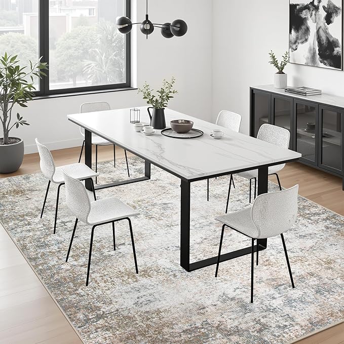 8x10 Area Rug Living Room Rug: Washable Modern Abstract Soft Thin Rug Indoor Floor No Slip Stain Resistant Carpet for Bedroom Dining Room Farmhouse Nursery Home Office - Brown Grey