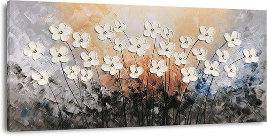 Yihui Arts Hand Painted Texture Large Oil Painting on Canvas Flower Wall Art for Living Room Decor Contemporary Artwork Framed Ready to Hang