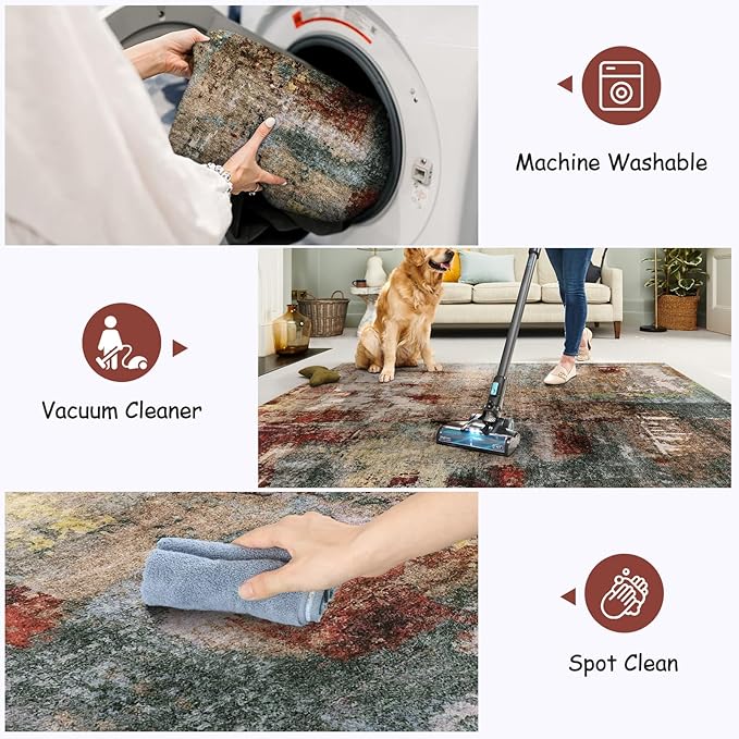 Lahome Modern Abstract Area Rug 6x9 Rugs for Living Room, Washable Bedroom Rug Aesthetic Low Pile Non Slip, Red Soft Indoor Contemporary Carpet for Dining Room Table Apartment