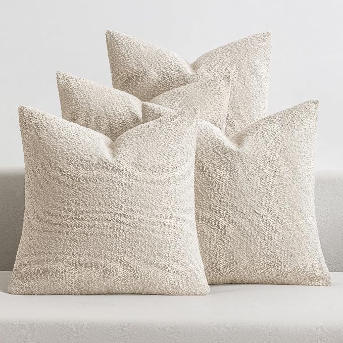 MIULEE Pack of 4 Decorative Textured Boucle Throw Pillow Covers 20x20 Inch Beige Accent Solid Pillow Cases Soft Couch Cushion Covers for Modern Farmhouse Boho Chair Sofa Bed Livingroom Home Decor