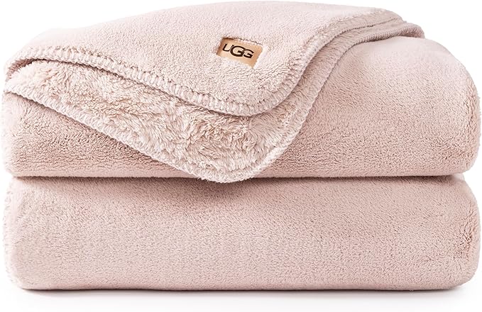 UGG Whitecap Plush Throw Blanket Fleece Lightweight Soft Throw for Couch or Bed Luxury Home Decor for Living Room Washable Hypoallergenic Blankets for Dorm Decor, 50-inch x 70-inch, Light Pink Quartz