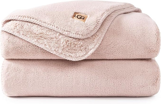 UGG Whitecap Plush Throw Blanket Fleece Lightweight Soft Throw for Couch or Bed Luxury Home Decor for Living Room Washable Hypoallergenic Blankets for Dorm Decor, 50-inch x 70-inch, Light Pink Quartz
