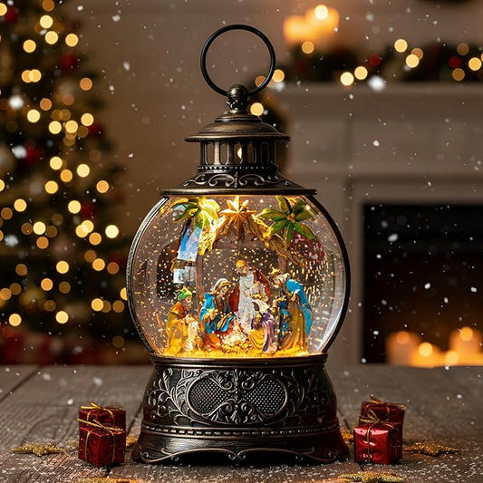 Christmas Snow Globes, Adoration of The Magi Nativity Manger Scene, Silent Night Music Water Lantern, Holiday Decorations Gifts for Family, Children or Friends