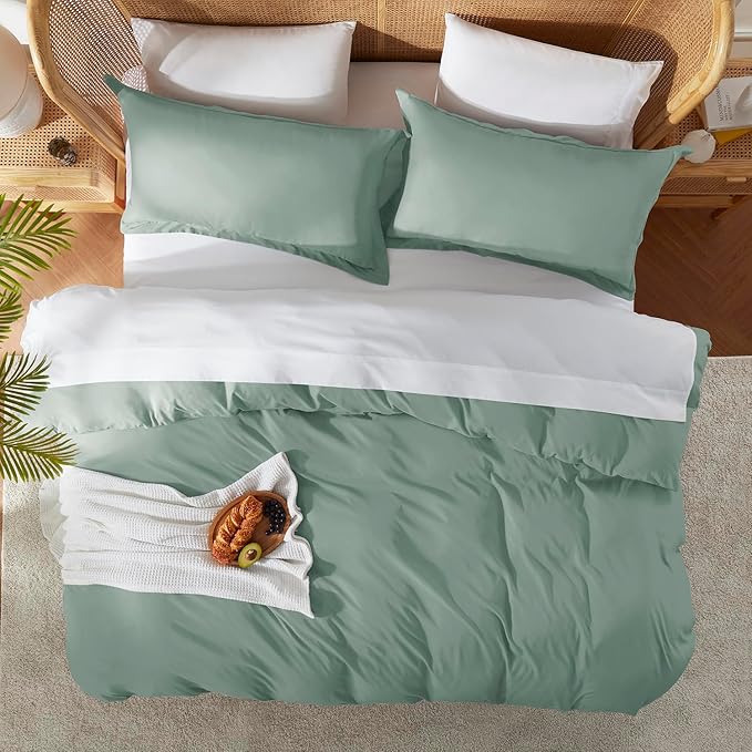 Nestl Twin Duvet Cover Set with Comforter Insert - Sage Green 3 Piece 68x90 Duvet Cover & 1 Pillow Sham with White Quilted Down Alternative Comforter, Ultra Soft, All Season