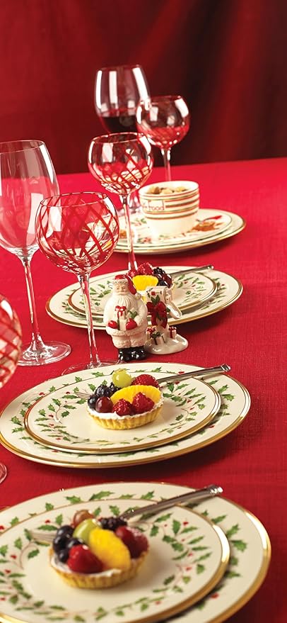 Lenox Holiday 6-Piece Salad Plates Dinnerware Set, Service For 6, Porcelain, Dishwasher Safe, Round Plates Set, Ivory Red & Green, Perfect for Gatherings, Hosting, Christmas Dinnerware (Ivory 6 Piece)