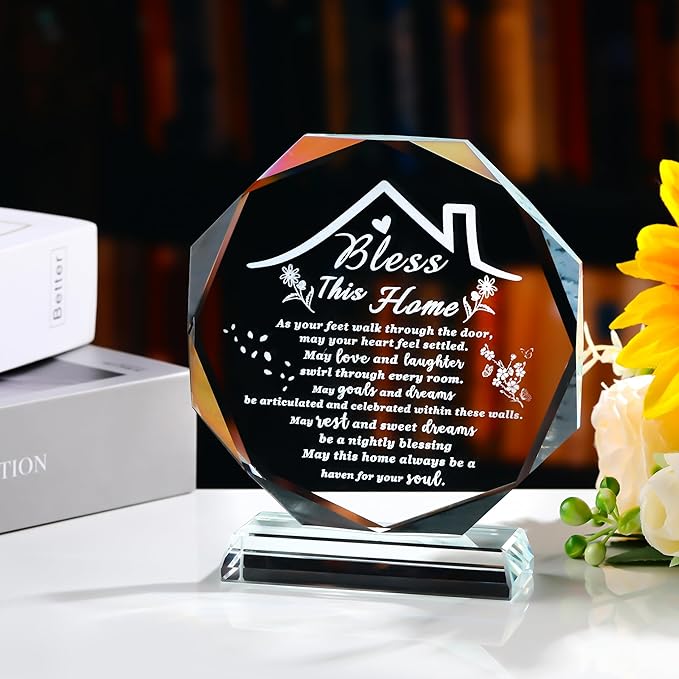 House Warming Gifts New Home Crystal Decor Plaque Housewarming Gift Keepsakes for New Homes for Couple Women Men Friends Bless this Houses Warming Gifts New Apartment