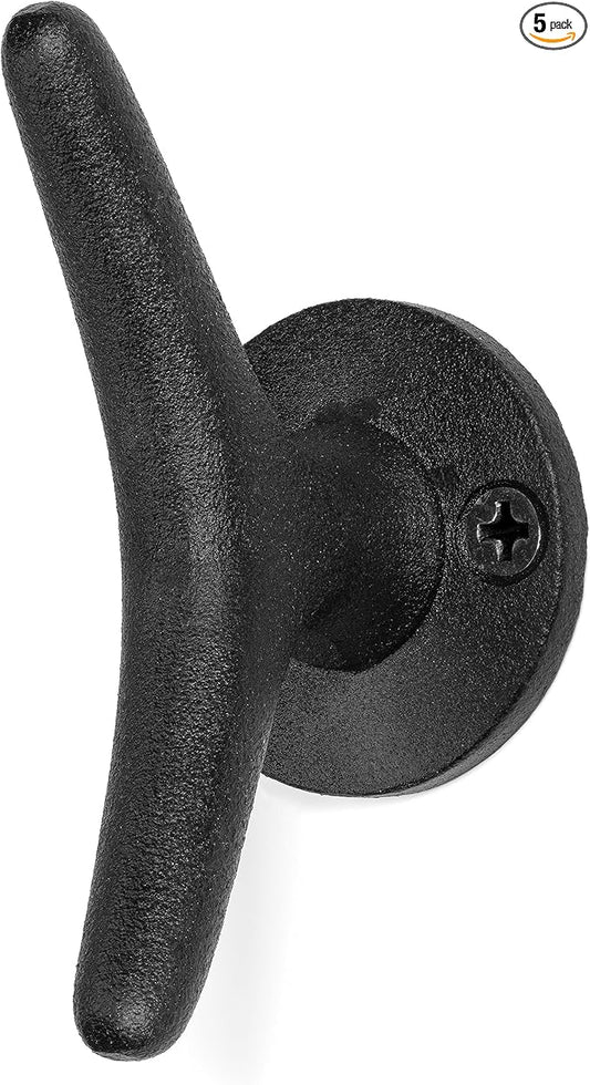 Claimed Corner Cast Iron Coat Hooks - Boat Cleat Nautical Marine Entryway Decor Multi-Purpose Hat Towel Hanging Hook - Durable & Rust-Resistant - Includes Mounting Hardware - 4 Pack (Small, Black)