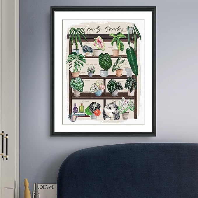 TimAsh Unframed Funny Cat Botanical Wall Art Family Garden Modern Green Plant Decor Tropical Boho Style Cute Kitten Canvas Prints for Bedroom Bathroom Living Room 16'' x 12''