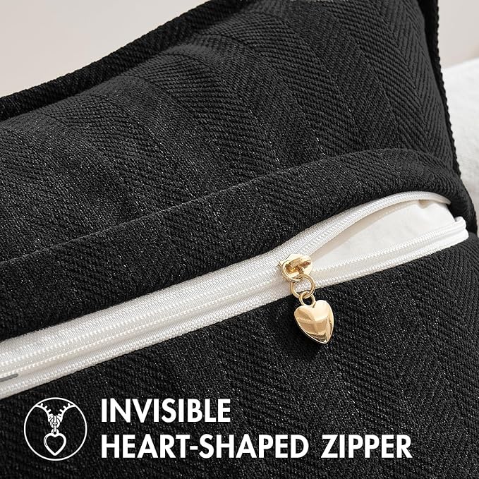 MIULEE Pack of 2 Black Decorative Pillow Covers 16x16 Inch Soft Chenille Luxurious Couch Throw Pillows Farmhouse Cushion Covers with Elegant Design for Sofa Bedroom Living Room Home Decor