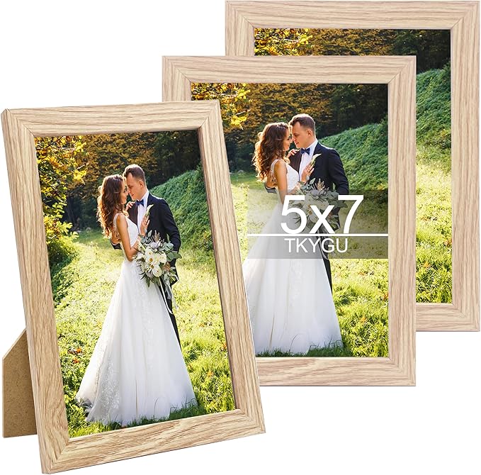 5x7 composite wood Picture Frame Set of 3, Real Glass for Rustic Natural 5x7in Poster Frames-Art Frame, Wall Hanging-Tabletop Display Gallery Family Wedding Memorial Pic Frame Best Gift