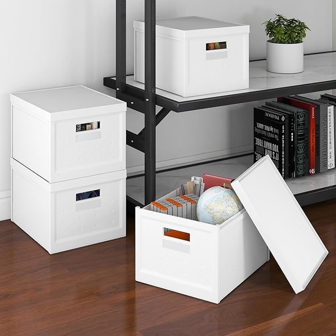 Collapsible Stackable Storage Bins with Lids, 2-Pack, Plastic Storage Boxes for Documents, Clothes, and Toys – Space-Saving & Portable Organizer for Home and Office