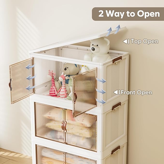 Jalove 88QT Plastic Storage Bins with lids, Stackable Collapsible Storage Containers with Wheels, Closet Organizer and Storage Drawers, Clothes Storage Cabinet for Home Office Garage, 3 Pack White