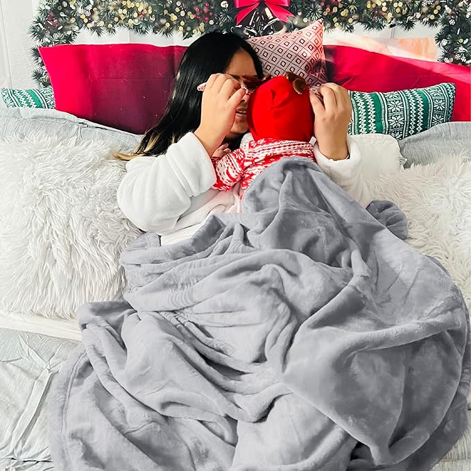 Bedsure GentleSoft Fleece Throw XL Blanket Light Grey - 300GSM Soft Lightweight Plush Cozy Blankets for Bed, Sofa, Couch, Travel, Camping, 50x70 inches