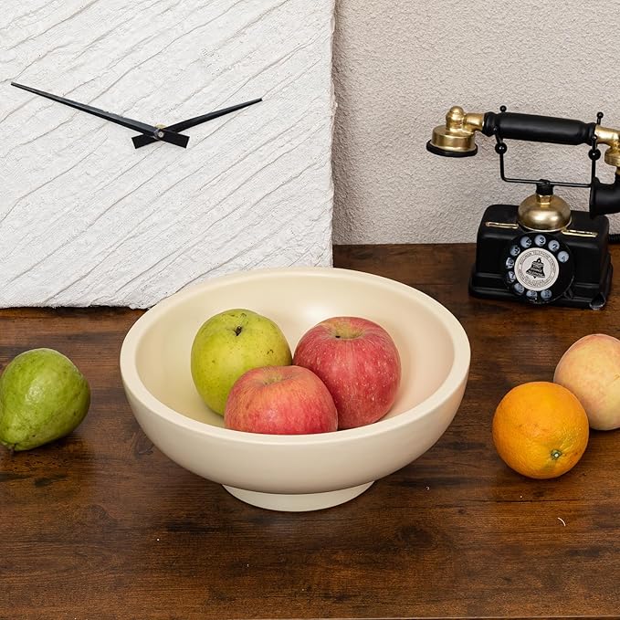 Luxurious Large Ceramic Fruit Bowl - Decorative & Functional - Key Bowl for Entry Table - Footed Bowl - Modern Crme 10.4 Inch