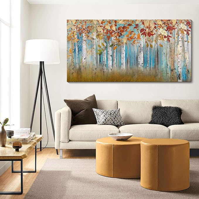YCPRIMER Birch Tree Canvas Wall Art Landscape Yellow Picture Wall Decor for Living Room Large Bedroom Wall Decor Above Bed Artwork for Walls 29×58IN