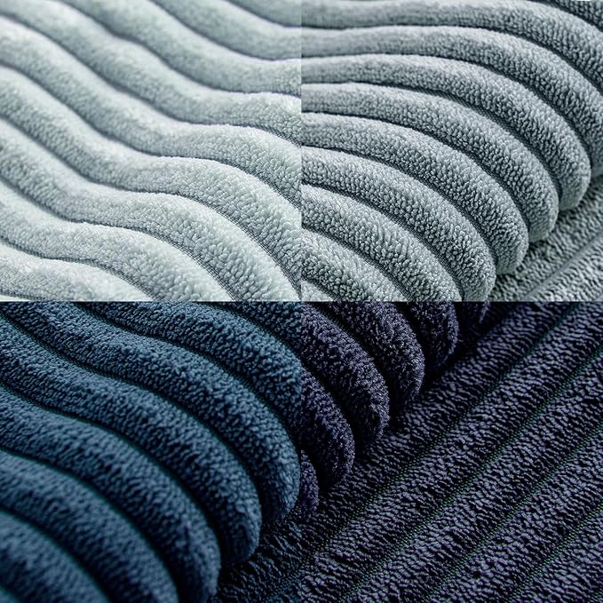 MIULEE Dusty Blue Navy Throw Pillow Covers 16x16 Inch 4 Packs Soft Boho Decorative Gradient Series Pillow Cases Farmhouse Euro Cushion Covers for Couch Sofa Bed Corduroy Striped Home Decor