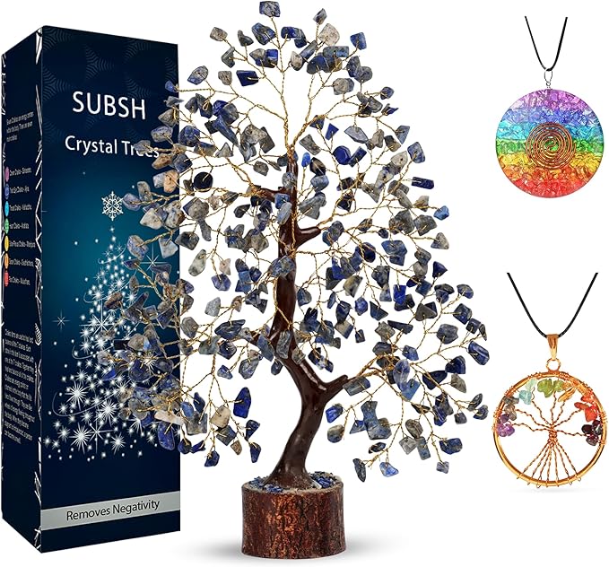 Lapis Lazuli Stone Money Tree | Tree of Life | Energy Healing Stones | Feng Shui Bonsai | Reiki Crystal Healing | Good Luck | Chakra Tree | Spiritual | Crystal Gifts | Office Home Decor
