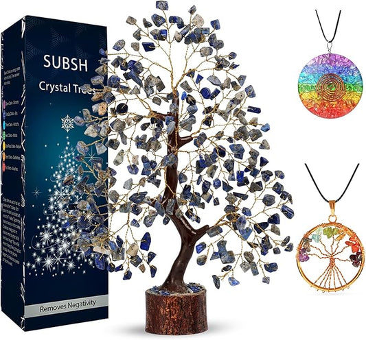 Lapis Lazuli Stone Money Tree | Tree of Life | Energy Healing Stones | Feng Shui Bonsai | Reiki Crystal Healing | Good Luck | Chakra Tree | Spiritual | Crystal Gifts | Office Home Decor
