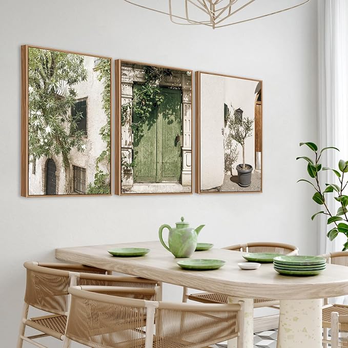 CHDITB Vintage Italy City Framed Wall Art, Nature Botanical Olive Green Wall Decor, Rustic Italian Landscape Painting, Modern Minimalist Country Art Prints for Living Room, Bedroom, Office 24"x36"x3