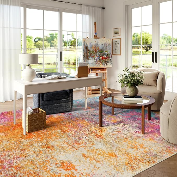 Lahome Modern Abstract Washable Living Room Rug, Colorful 8x10 Area Rugs for Bedroom Girls Kids Non Slip Low Pile, Large Soft Indoor Accent Carpet for Dining Room Table Home Decor