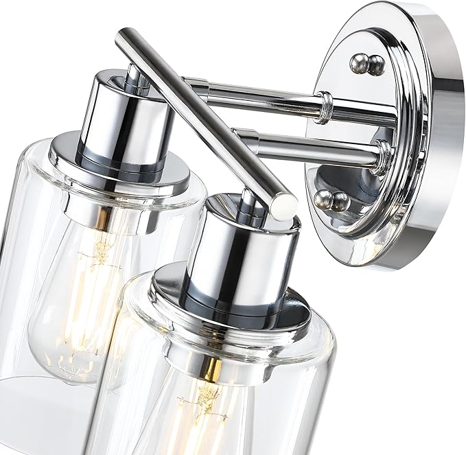 2-Light Chrome Bathroom Vanity Light Fixture Over Mirror,Chrome Vanity Lights for Bathrooms,2 Bulb Bathroom Wall Light Over Sink