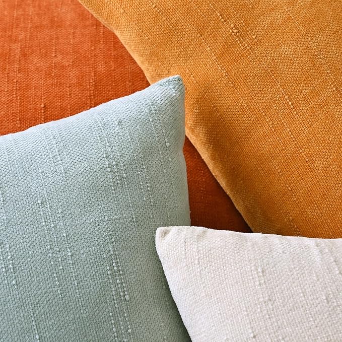 Set of 4 Soft Textured Decorative Throw Pillow Covers 22x22 Inch Cozy Farmhouse Cushion Cover Square Accent Pillow Cases for Bed Couch Sofa Living Room, Beige Aqua Burnt Orange