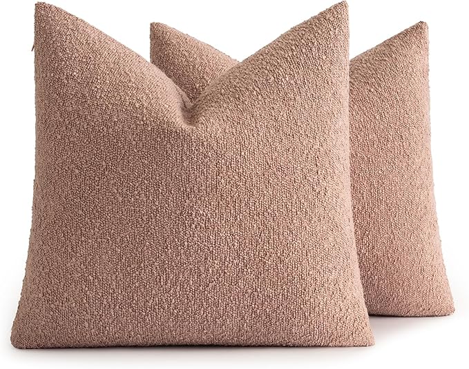 MIULEE 20x20 Inch Decorative Pillow Covers for Couch Bed Set of 2 Textured Boucle Neutral Throw Pillows Blush Pink Accent Solid Cushion Pillowcase Cozy Soft Sofa Livingroom Home Decor