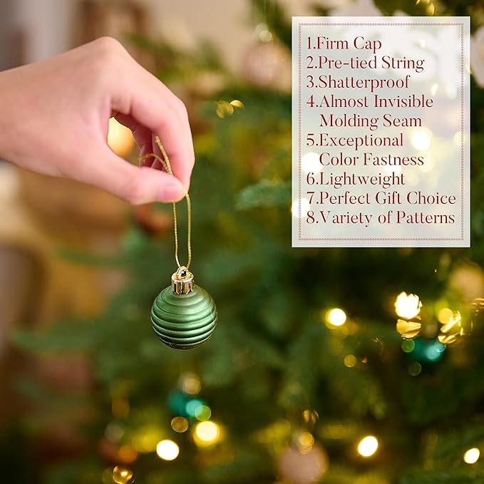 Valery Madelyn 1.57 Inches Small Christmas Tree Decorations Ornament Set for 4th of July Fall Halloween, 24ct Brown Green and Gold Shatterproof Hanging Ball Ornaments Holiday Party Decor