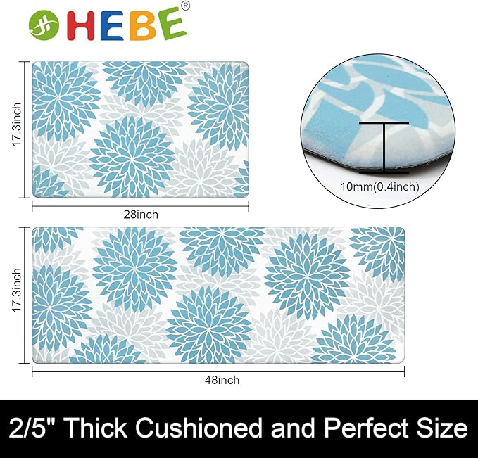 HEBE Anti Fatigue Kitchen Rug Sets 2 Piece Non Slip Kitchen Mats for Floor Cushioned Kitchen Rugs and Mats Waterproof Comfort Standing Mat Runner for Kitchen,Home Office,Sink,Laundry