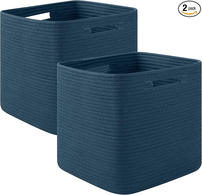 OIAHOMY Storage Cubes, 13 Inch Cube Storage Organizer, Collapsible Storage Bins, Baskets for Organizing, Storage Bins for Shelves-Blue, 2-PACK