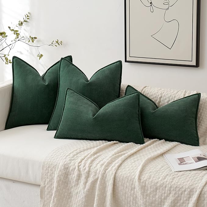 MIULEE Pack of 2 Green Decorative Pillow Covers 18x18 Inch Soft Chenille Luxurious Couch Throw Pillows Farmhouse Cushion Covers with Elegant Design for Sofa Bedroom Living Room Home Decor