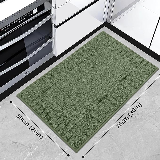 BEQHAUSE-Kitchen-Rugs-Non Slip-Kitchen-Mats-for-Floor Machine Washable Kitchen Rugs Absorbent Kitchen Carpet with TPR Non Skid Backing,Green, 20”x30”