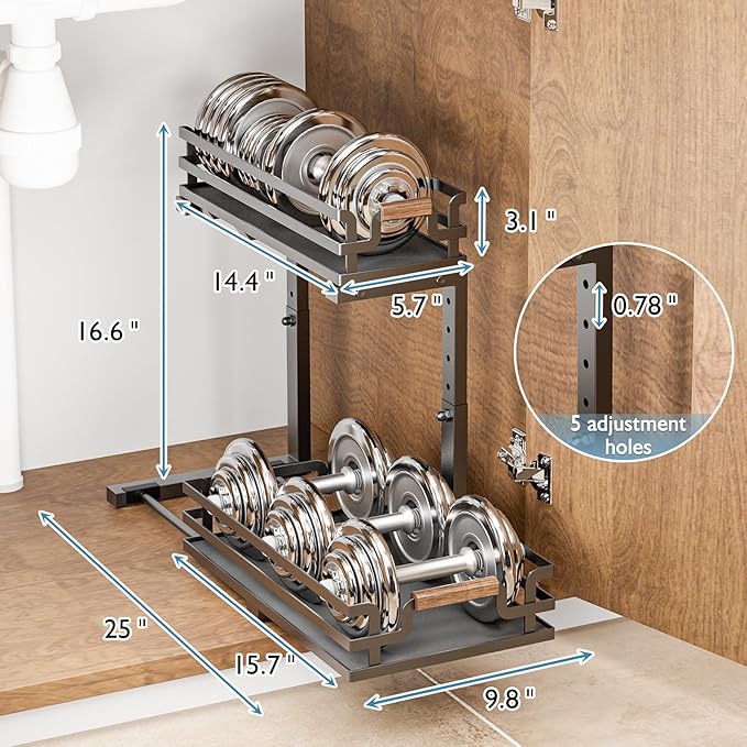 Under Sink Organizer, 2 Tier Slide Out Storage for Bathroom Kitchen (2 Pack)
