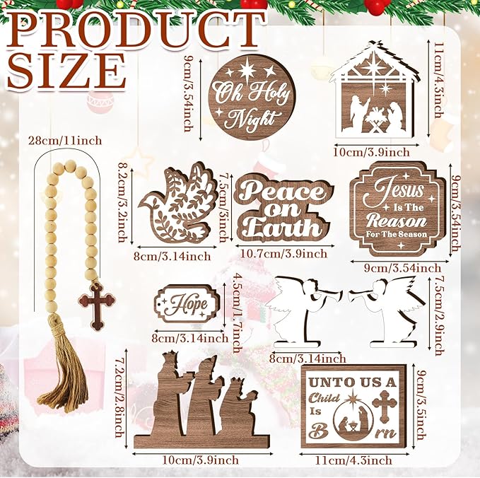 17 Pcs Christmas Tiered Tray Decor Set Winter Tiered Tray Decorations Farmhouse Tabletop Centerpiece Christmas Wooden 3D Sign for Xmas Home Buffalo Plaid Rustic Table Decoration(Rustic)