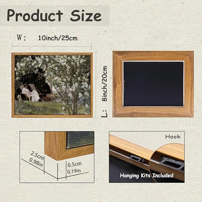 KBKBART Framed Vintage Canvas Wall Art, Retro French Country Garden Women Flower Classical Painting Bedroom Art Print, Rustic Vintage Wall Decor Ready To Hang for Bathroom, Living Room, Office,