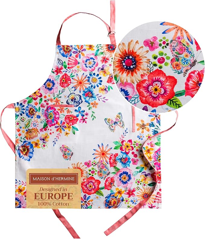 Maison d' Hermine 100% Cotton Apron for women with Pocket Kitchen Chef Apron for Men Cooking Gardening Server Waitress