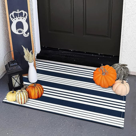 OJIA Front Door Mat Halloween Doormat 2'x3' Striped Front Door Rug Washable Fall Door Mats Outdoor Cotton Woven Indoor Outdoor Rugs Farmhouse Small Area Rug for Porch/Entryway/Kitchen/Bathroom
