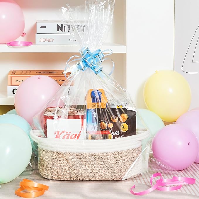 MINTWOOD Design 5-Piece Small Decorative Woven Storage Baskets Set for Shelves, Bathroom, Pantry and Nightstand Organizer, Catch All Tray for Organizing Gifts, Dog and Cat Toys, Light Brown