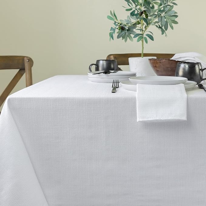 Benson Mills Cameron Textured Fabric Table Cloth, for Everyday Home Dining, Parties, Weddings & Holiday Tablecloths (52" x 70" Rectangular, White)