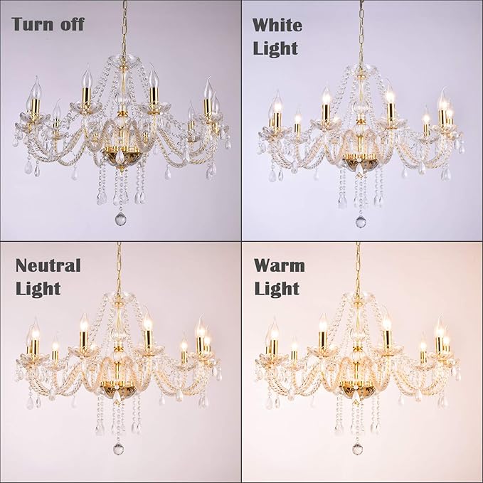 Panghuhu88 K9 Crystal Candle Chandeliers Lighting 10 Lights Pendant Ceiling Fixture Lamp for Dining Living Room Bedroom Hallway Entry Elegant Decoration (10 Bulbs)