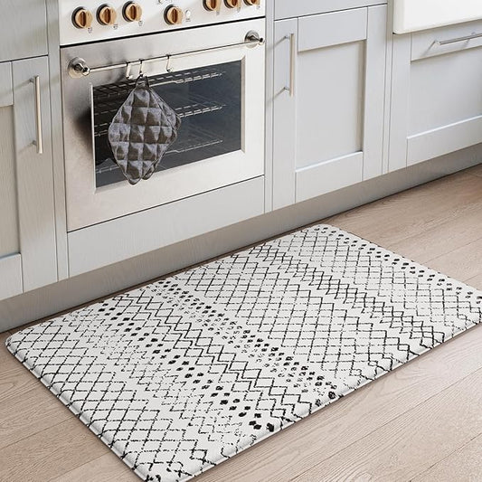 KIMODE Anti Fatigue Kitchen Mat for Floor, Cushioned Farmhouse Kitchen Runner Rug, Non Slip Waterproof Kitchen Floor Mat, Comfort Foam Standing Desk Mat for Laundry Office Sink Black/White 20"x32"