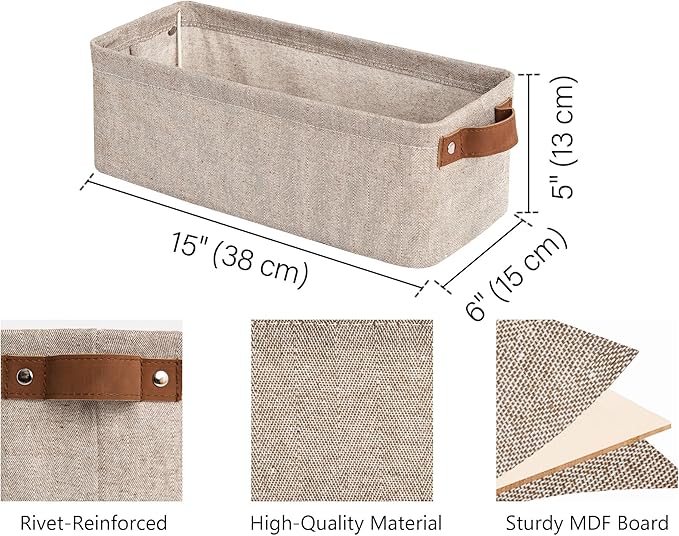 StorageWorks Narrow Storage Bins, Small Basket for Closet and Shelves, Fabric Organizer with Handles, Toilet Paper Storage, Brown and Beige, 2-Pack