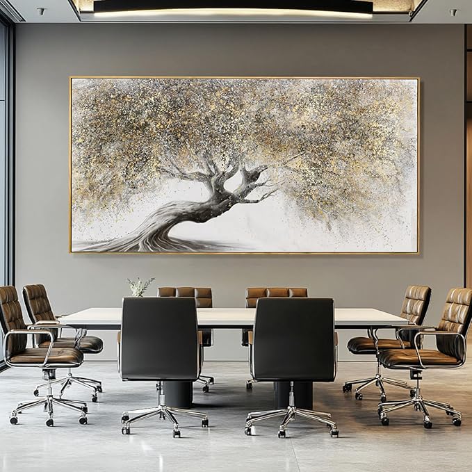 SDYA Nature Pictures Wall Decor Botanical Picture Prints 29"x58" Large Canvas Wall Art for Living Room Grey and Gold Artwork for Dining Room