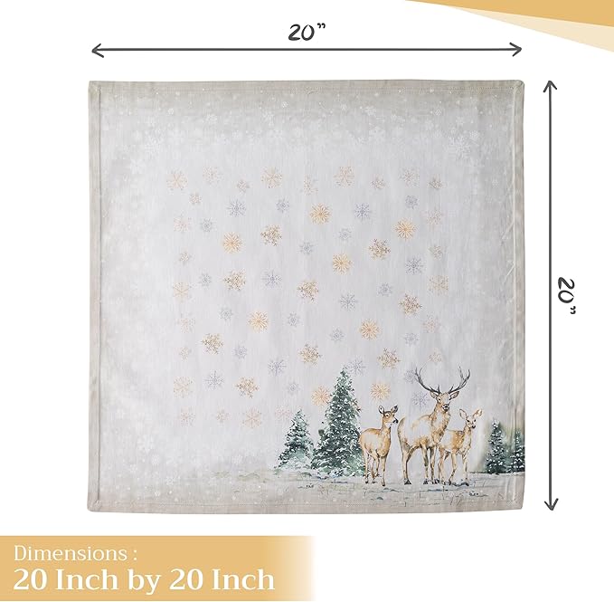 Maison d' Hermine Cloth Napkins Set of 4 100% Cotton Everyday Reusable Square Napkins Cloth Washable, Dinner, Party, Wedding, Restaurant (Deer in The Woods, 20" x 20")