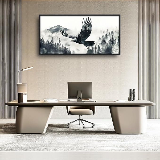 Framed Large Wall Art for Living Room, Flying Bald Eagle Canvas Wall Decor, Large Mountain Forest Pictures Framed Painting, Natural Landscape Artwork for Bedroom Office Home Decor 60L'' × 30W''