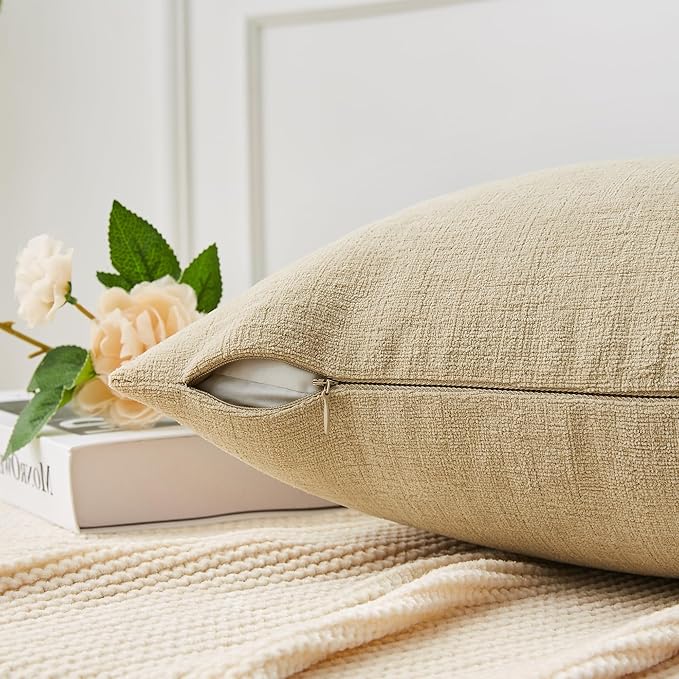 GAWAMAY Decorative Square Throw Pillow Covers 18"x18" Inch Set of 2, Super Soft Chenille Pillows Cover Fall Pillowcase for Living Room Bedroom Sofa Couch Cushion Cover Khaki 45x45cm (No Insert)