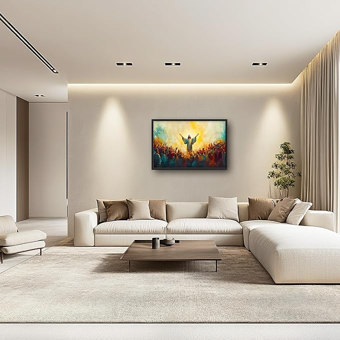 Flintis Large Christian Jesus Framed Wall Art Christ Jesus Pictures Wall Decor Abstract Religion Portrait Canvas Painting Print Artworks Framed for Living Room Bathroom Master Bedroom 36L X 24W