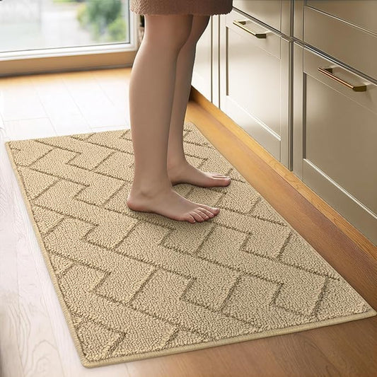 hicorfe Kitchen Rugs and Mats Sets,Super Absorbent Polypropylene Non-Slip Rug,Soft Comfort Floor Mat,Washable for Kitchen,Hallway,Office,Sink,Laundry(24" x 35",Beige)