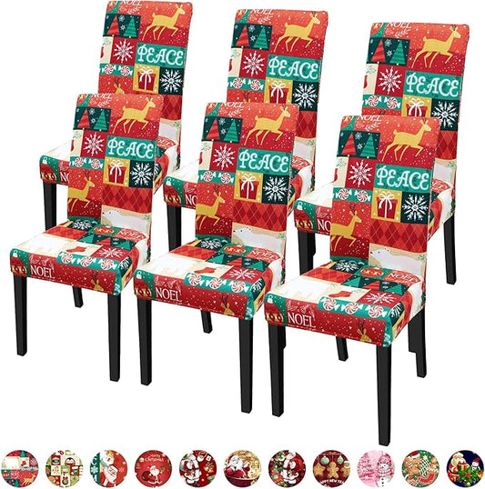 Christmas Chair Covers for Dining Chairs, Stretch Dining Covers, Dining Room Chair Covers Set of 4/6, Removable Washable Dining Chair Slipcovers for Home Hotel Banquet Holiday Decoration (1, 6pcs)