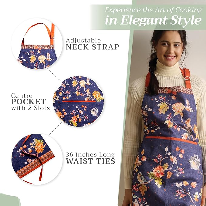 Maison d' Hermine 100% Cotton Apron for women with Pocket Kitchen Chef Apron for Men Cooking Gardening Server Waitress